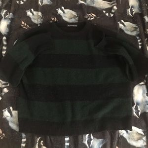 brandy melville fuzzy green and navy striped sweater